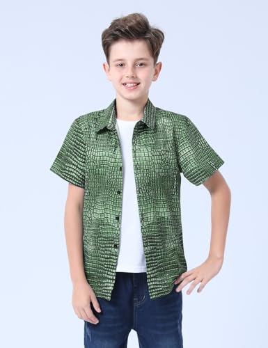 Image of COSLAND Boys' Animal Print Hawaiian Shirt Kids' Novelty Button Down Shirt, X-Small-Large