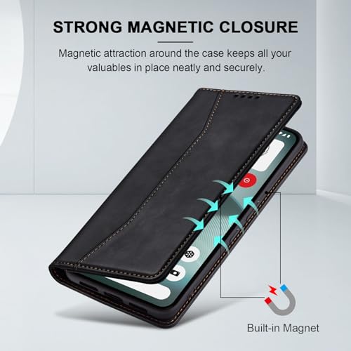 Image of Jasonyu Case for Nothing Phone 3 Leather Wallet Flip Cover with Card Holder,Kickstand, Magnetic Closure,TPU Shockproof Phone Case (Black)