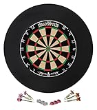 Stagecaptain DBS-1715 Bullseye Pro Dartscheibe mit Pfeilen - Profi Steeldartscheibe aus Sisal - Dartboard mit dünnen Drähten - Dart Scheibe mit 6 Dartpfeilen und 4 Sets Flights - Set inkl. Catchring