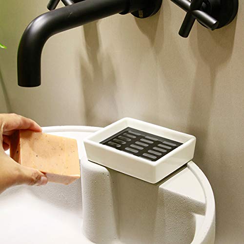 Songhg Ceramic Soap Dish 304 Stainless Steel Soap Holder For Bathroom And Shower/Bathroom/Kitchen Double Layer Draining Soap Box (White And Black) #TOP5