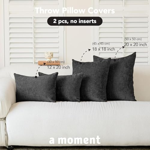 Image of a moment Pack of 2 Decorative Chenille Throw Pillow Covers with Twill Cushion Covers for Sofa Living Room Couch Bed 18x18 Inch Black