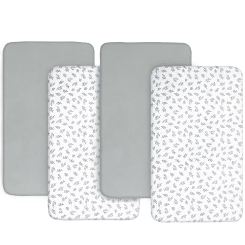 Crib Sheets 4 Pack for Baby Boys & Girls, Neutral Crib Sheet Fitted 52'' x 28'' for Standard Crib & Toddler Mattress, Ultra Soft Material Baby Sheet, Grey Leaf
