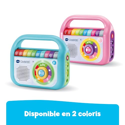 VTech - Music'Kid, Baladeur Musical Enfant, Enceinte Bluetooth Lumineuse avec Comptines, Chansons Éducatives et Relaxantes, Enregistreur Vocal, Cadeau Enfant Dès 2 Ans - Contenu en Français
