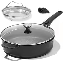 ESLITE LIFE Nonstick Always Pan with Lid, 11 Inch4.5 Qt Deep Frying Skillet Saute Pan, Safe for Oven, Induction & All Cooktops, PTFE & PFOA Free Black Granite, 11" w/Lid & Steamer