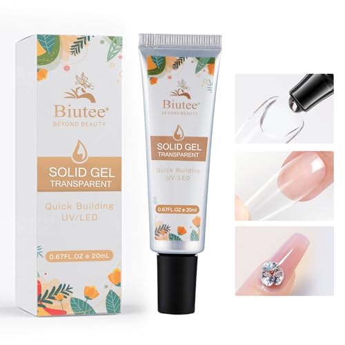 Biutee Gel de Uñas Sólido, Pegamento fijo para uñas postizas, extensión de uñas profesional Artificial Nail Tip Glue, pegamento sólido para uñas 20g