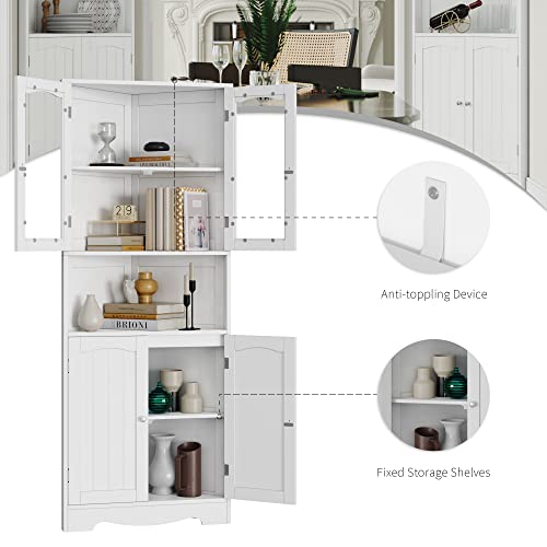 Horstors Tall Corner Cabinet, Corner Bathroom Cabinet With Doors And Shelves, Freestanding Corner Storage Cabinet With Hutch, Home Space Saver For Bathroom, Living Room, Kitchen, Laundry Room, White #TOP4