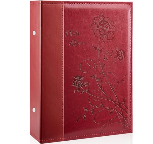 Miaikoe Fotoalbum 10x15 300 Fotos Slip in, große Kapazität Leder Cover Bilderalben hält 300 horizontale 10x15cm Landschaftsfotos für Hochzeit Familie (Rot)