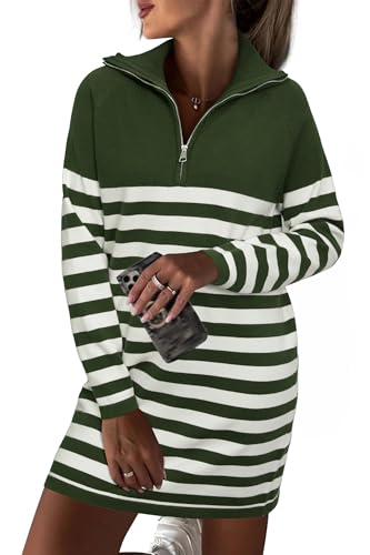 Image of Newshows Women's Winter Sweater Dress 2025 Striped Long Sleeve Lapel Collar Chunky Knit Slouchy Oversized Fall Sweaters