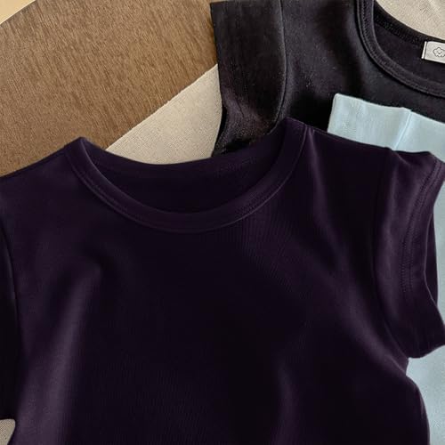 Girls Basic T Shirt Short Sleeve Solid Lightweight Cotton Tees Soft Crewneck Sport Tops for School Outdoor Sport3