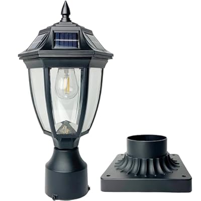 Solar Post Lamp Lights, 3000K Dusk to Dawn Solar Post Light with Pier Mount Base, Outdoor Waterproof Solar Motion Sensor Lights for Garden Yard Landscape Pole Pillar