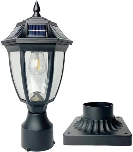 Solar Post Lamp Lights, Dusk to Dawn Post Light with Pier Mount Base, Outdoor Waterproof Solar Motion Sensor Lights for Garden Yard Landscape Pole Pillar