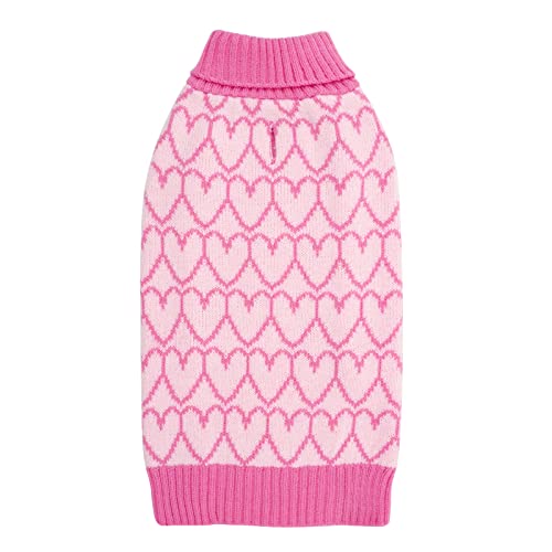 KYEESE Valentines Day Dog Sweaters Pink Heart Design Dog Sweaters with Leash Hole Pet Sweater Pet Clothes,M