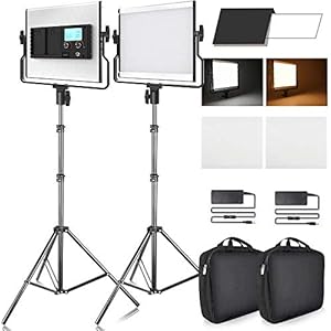 SAMTIAN Video Licht LED 3960 Lux Zweifarbiges LCD-Display Bi-Color-LED Studio-Videoleuchte Doppelpack mit Stativ U-förmige Stativaufnahme für professionelle Video-Shootings und Studiofotografie