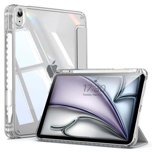 Lsmmpoba Case for iPad Air 11 Inch M4/M3/M2 (2026/2025/2024) iPad Air 5th/4th Generation 10.9 Inch (2022/2020) with Pencil Holder Clear Back Shell Shockproof Cover Auto Wake/Sleep Gray