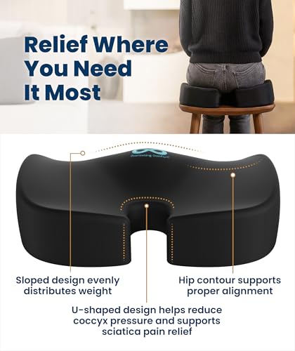 Image of Everlasting Comfort Doctor Recommended Memory Foam Seat Cushion for Office Chairs & Car - Ergonomic Office Desk Accessories - Cushions for Tailbone Pain Relief, Sciatica (Black, X-Large)