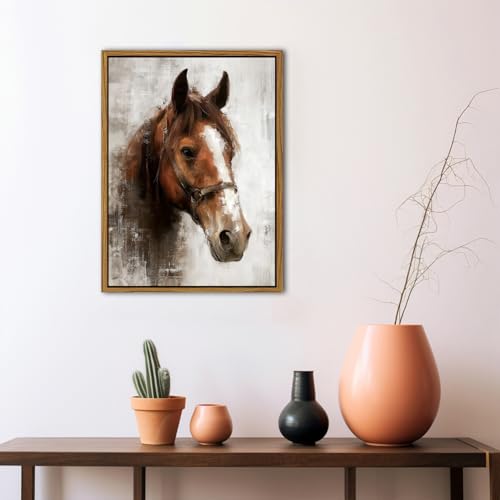 Image of Horse Wall Art Horse Pictures Wall Decor Vintage Horses Portrait Canvas Prints Farmhouse Animal Painting Rustic Neutral Country Framed Artwork for Living Room Bedroom Office Home Decorations 12x16