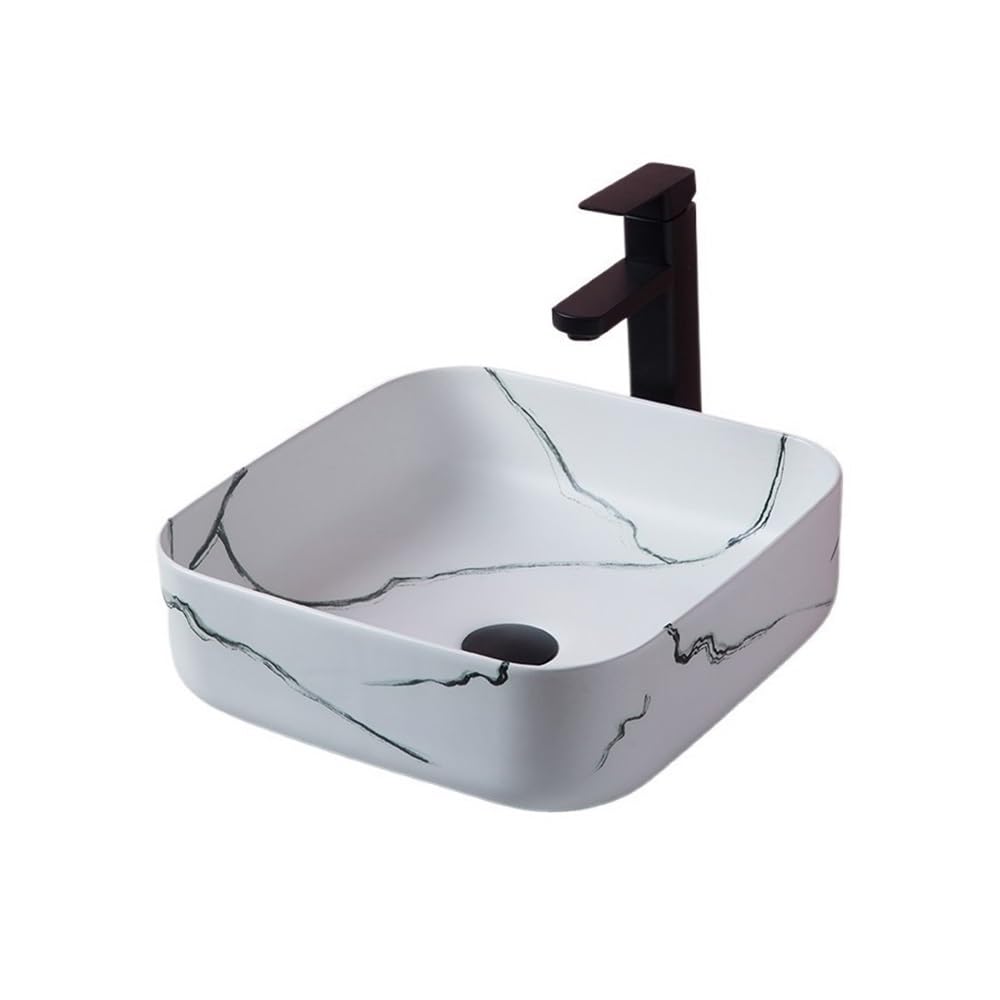 Lavabo de baño imitación mármol de cerámica exento con formato cuadrado de lujo