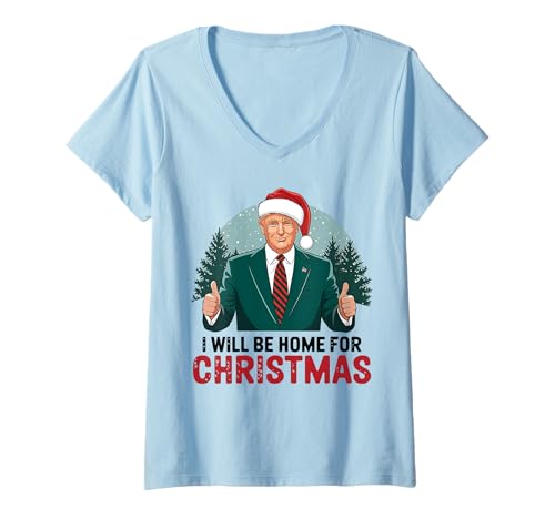 Femme I'll Be Home For Christmas Santa Funny Trump Pyjama de Noël T-Shirt avec Col en V