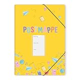 KONVINIT Postmappe A4 Schule - aus extra starkem Kunsstoff Robust und Langlebig Eckspannmappe mit Gummizug Dokumentenmappe mit Motiv für Büro und Schule Aesthetic Schreibwaren,Gelb