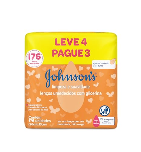 Lenços Umedecidos JOHNSON’S® Baby Limpeza e Suavidade, Leve 4 Pague 3-176 unidades