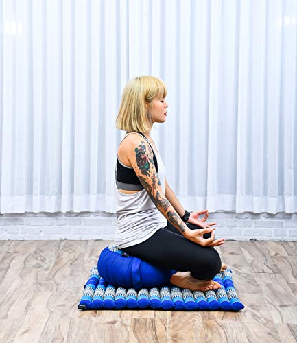 Image of Leewadee Meditation Cushion Set - 1 Round Zafu Meditation Pillow and 1 Square Roll-Up Zabuton Meditation Mat, Pillows Bundle Filled with Kapok