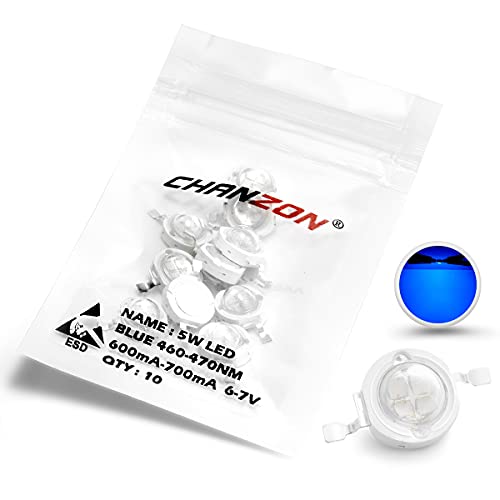 Chanzon 10 �̃n�C�p���[ LED �`�b�v 5W �u���[ (600mA-700mA / DC 6V-7V / 5 ���b�g) �����P�x SMD COB �����̃R���|�[�l���g �_�C�I�[�h 5 W �d�������v �r�[�Y DIY �Ɩ�