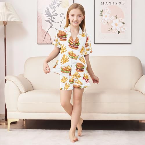 French Fries and Hamburger Satin Summer Pajama Sets Silk Short Sleeve Button Down Sleepwear4