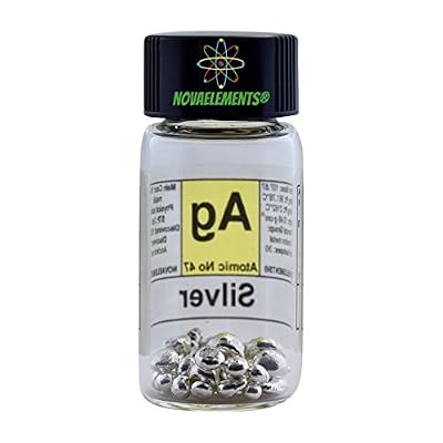 Metallic Silver Element 47 Ag, Pure Sample 3 Grams 99.99% in Glass Vial with Label
