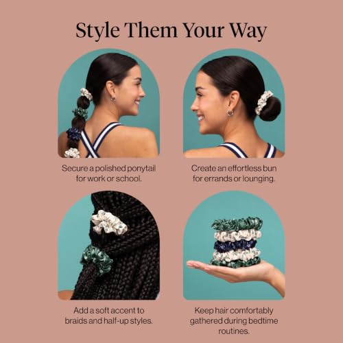 Image of Kitsch Ruched Satin Scrunchies for Women - Cream, Court Green & Navy Blue | Wake Up Frizz-Free, No Crease Hair Ties, Softer Than Silk Scrunchies, Stylish Hair Accessories For All Hair Types - 5pcs