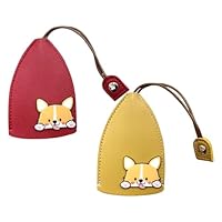 Garzire 2 llaveros de piel sintética antiarañazos con bonito patrón de perro y cordón, llavero invisible para el hogar, accesorios para hombres y mujeres, 11,5 x 7,5 cm (rojo, amarillo), Rojo,