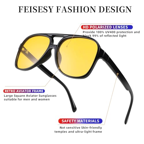 Image of FEISEDY Vintage Retro 70s Plastic Aviator Sunglasses Women Men Classic Large Squared Frame B2751