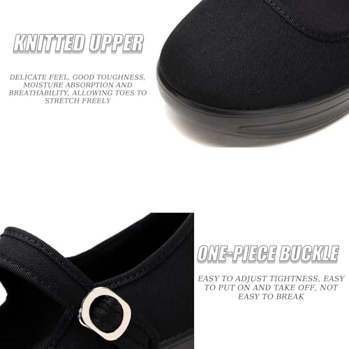 Women's Knitted Platform Walking Mary Jane Shoes Comfortable Round Toe Buckle Strap Soft Sole Non-Slip Orthopedic Shoes Suitable for Work Dance4