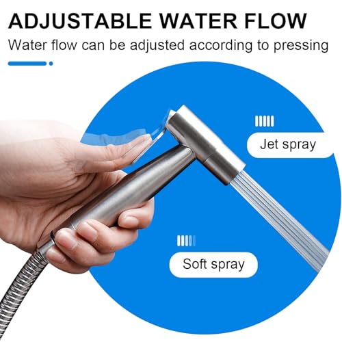 Handheld Bidet Sprayer for Toilet, Stainless Steel Handheld Sprayer Kit with Bidet Hose for Feminine Wash, Bidets Attachment for Toilet - Adjustable Water Pressure Control & Easy to Install (Silver) - Thumbnail 2