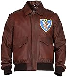 A2 Aviator Brown WWII Flying Tiger Jacket - Pilot Bomber Leather Jacket Men (Aviator Flying Tiger Patch, 2X-Large)