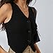 Women Knit Vest Top Y2k V Neck Sleeveless Button Up Crochet Going Out Tops Fashion Streetwear Black M