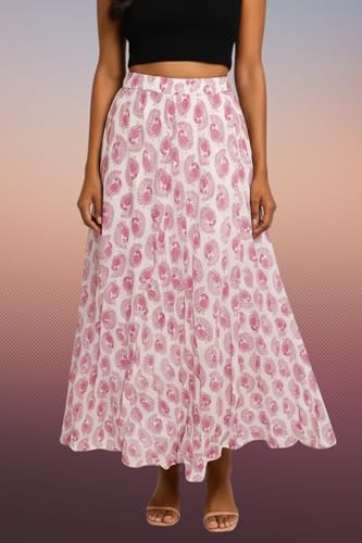 Image of Premium Long Skirt | Stylish Long Crushed Cotton & Unique Prints | Floor Length Skirt for Women | Elastic Waist Premium Maxi Skirt - Comfortable Casual Wear