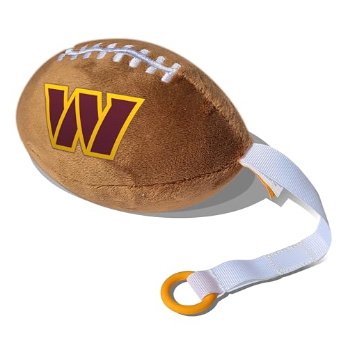 Image of Washington Commanders Plush Football Pacifier Holder by Smilo - Officially Licensed NFL Soother Holder - Soft Plush Toy and Dummy Holder - Fits Any Pacifier - Stroller Accessory & Newborn Essential