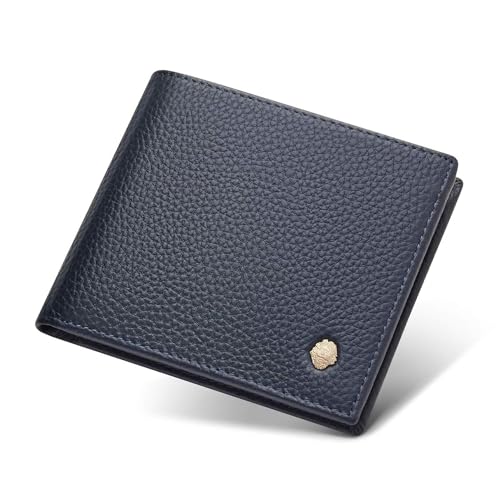 Image of LAORENTOU Men's Wallets Genuine Leather Mens Bifold Wallets with Zipper Coin Pocket Casual Men Purse Slim Wallet, 01 Dark Blue, One Size, Classic