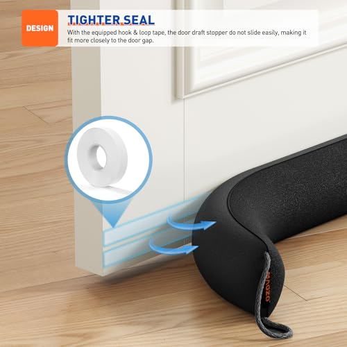Image of MAGZO Weighted Door Draft Stopper for Bottom of Door 36 Inches, Black | Washable Door Noise Stopper Seals 3 inch Gaps, Under Door Gap Filler with Hanging Loops, Energy Saving