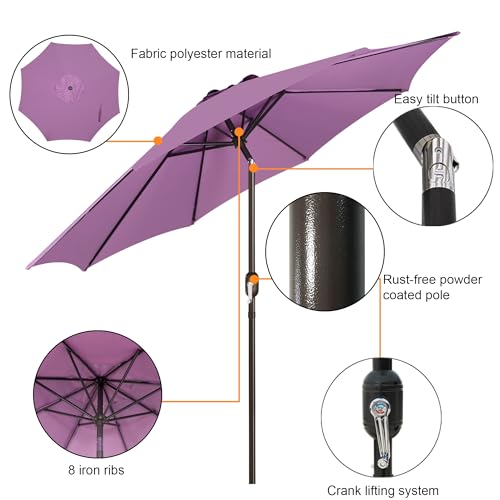 Image of Blissun 9' Outdoor Patio Umbrella, Outdoor Table Umbrella, Yard Umbrella, Market Umbrella with 8 Sturdy Ribs, Push Button Tilt and Crank