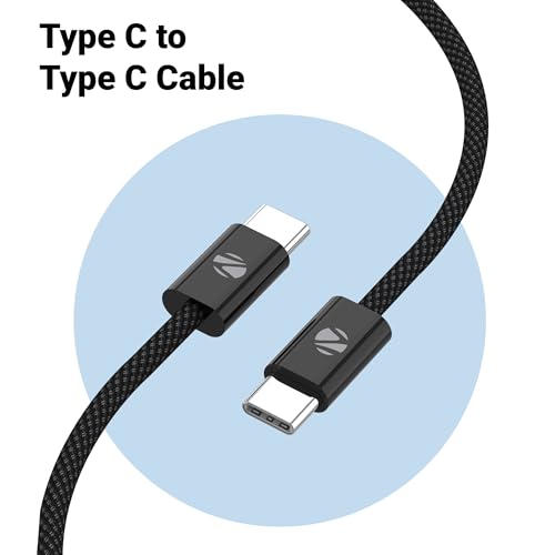 Image of ZEBRONICS TT60+ Type C - Type C Braided Cable, 60 Watts, Rapid Charging, Charge & Sync, 1 Meter, Compatible with iPhone 15 | Samsung | OnePlus | Xiaomi | Realme | Oppo Black