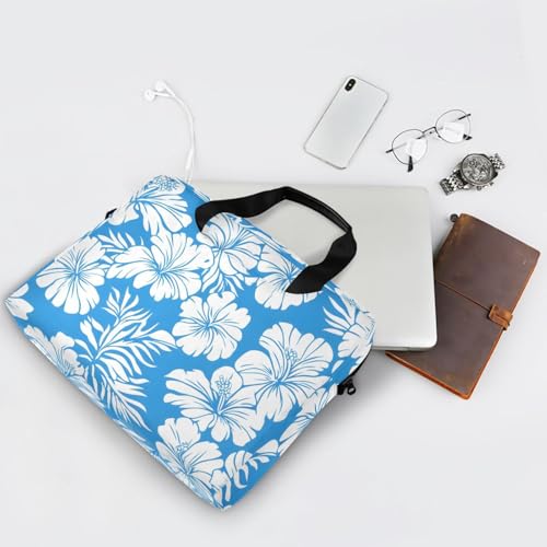 Maletín para portátil con estampado de flores hibisco azul blanco 13-15.6 pulg miniatura 7
