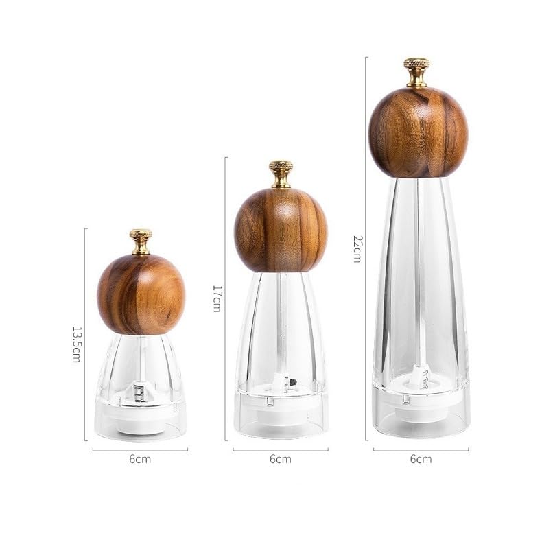 Macina Pepe Saliera Macinapepe in Legno di Acacia con Bottiglia acrilica, Adatto for Cucina Domestica, Ristorante, riunioni all'aperto(6in)