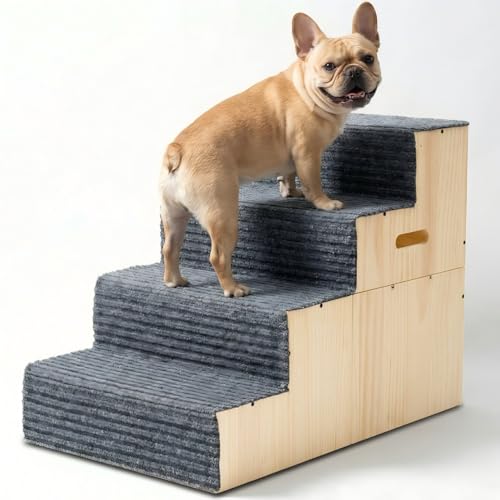 Wooden Dog Stairs for Small Large Dogs Dog Steps for Couch Bed 18 H Pet Stairs with Soft Carpeted Steps Pet Steps for Cats Puppy Doggy Senior Pets up to 100 LBS