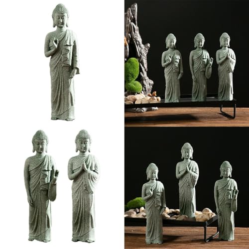 WIIYENA Décoration de jardin Bouddha debout en résine - Statue zen - Décoration extérieure et intérieure - 35 x 55 x 18 cm