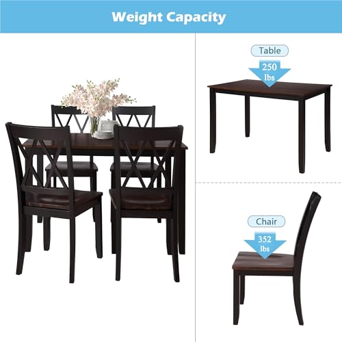 Image of Harper & Bright Designs 5-Piece Wood Dining Table Set for 4, Kitchen Furniture Set with 4 High Back Dining Chairs for Small Places, Espresso+Black