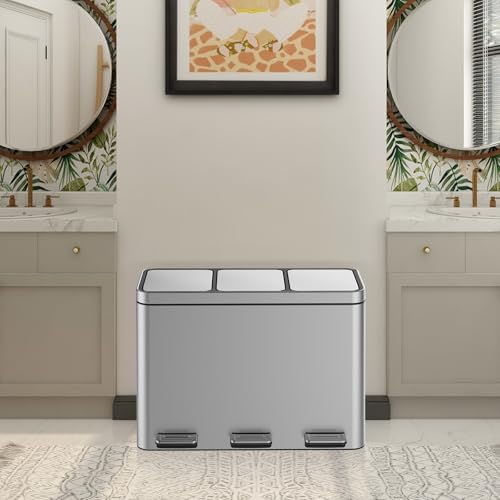 Caneca reciclaje rectangular 12 gal 3 compartimentos plateada miniatura 7