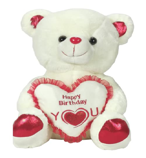 Sheru Funland Happy Birthday Teddy Bear With Heart Displaying Happy Birthday Wish, White Bear Super Soft Fluffy Ideal Birthday Gift For Girlfriends, Wife, Husband, loved Ones (30cm)