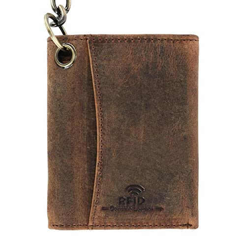 Cazoro Men's RFID Vintage Leather Trifold Chain Wallet3
