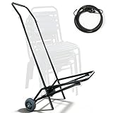 Heavy Duty Stacking Chair Dolly, Banquet Chair Dolly Cart Holds 12 Chairs with Oversized Rubber Wheels Fixed Rope for Transport Easily for Party Event Rental Furniture, Black